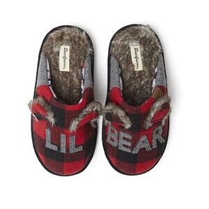 Dearfoam Holiday Slippers Size 5-6 Red/Black Checkered "Lil Bear" Baby
